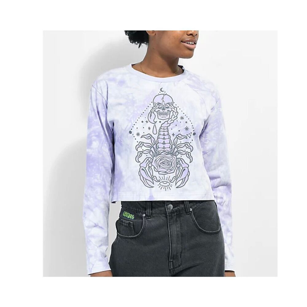Santa Cruz Scorpio Purple Tie-Dye Long Sleeve Crop T-Shirt Size Large